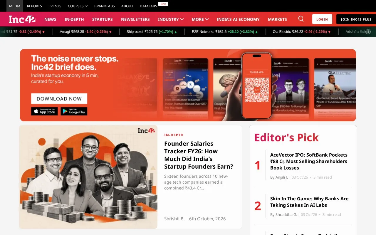 Inc42 homepage screenshot