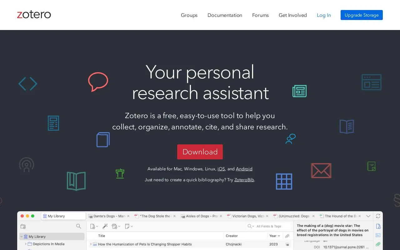 Zotero homepage screenshot
