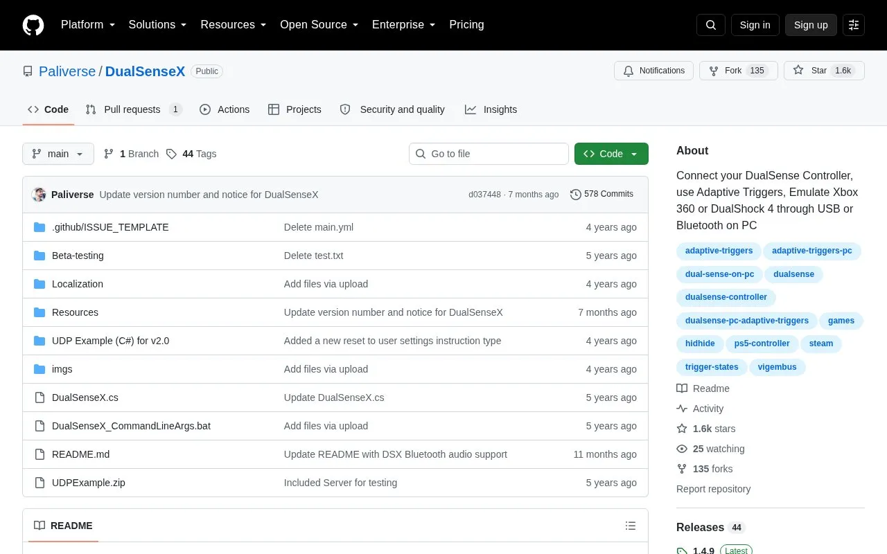 DualSenseX homepage screenshot