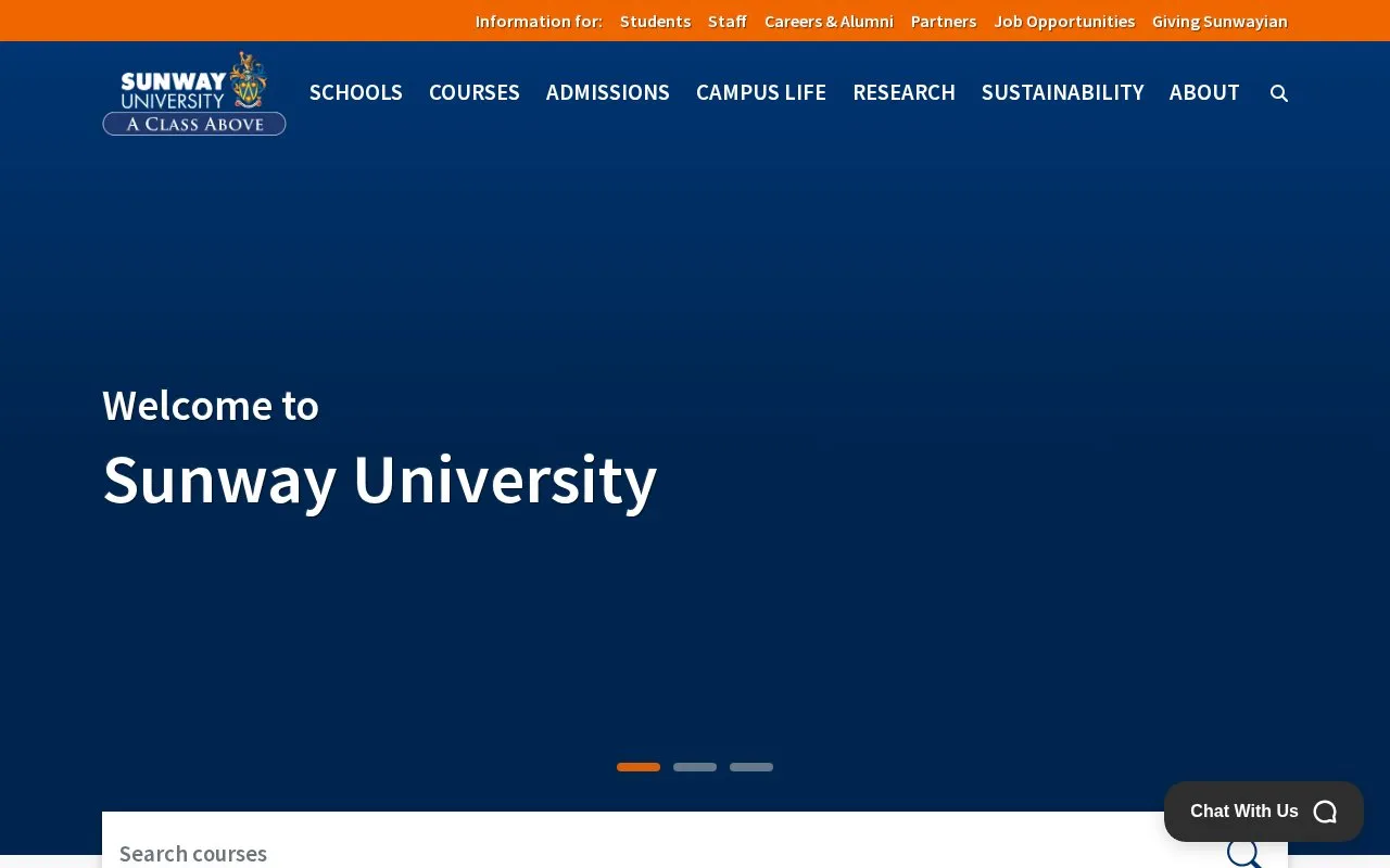 Sunway University homepage screenshot