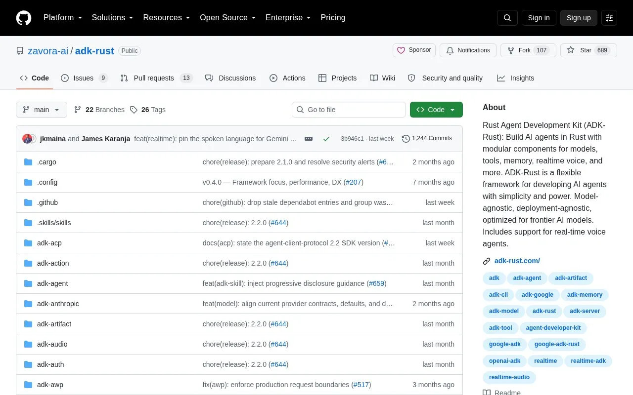 ADK-Rust homepage screenshot
