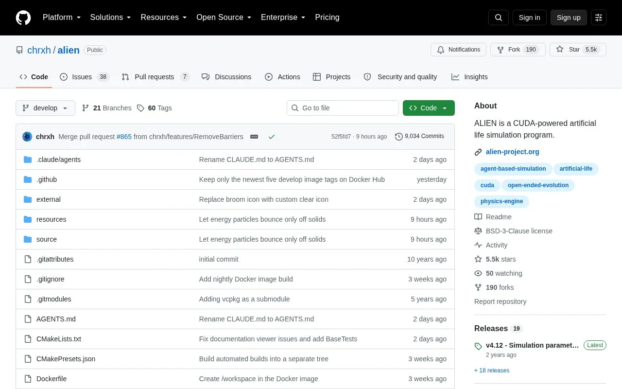 Alien homepage screenshot