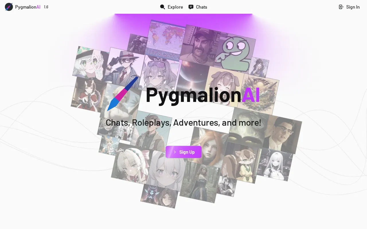 PygmalionAI homepage screenshot