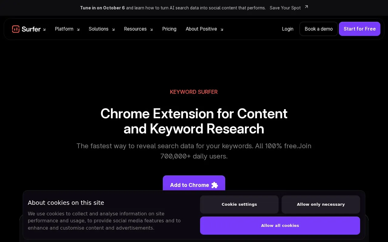 Keyword Surfer homepage screenshot