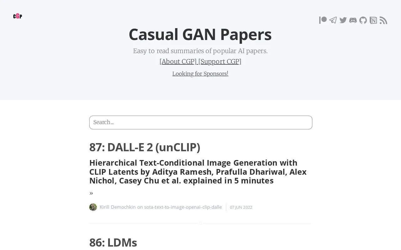 Casual GAN Papers homepage screenshot