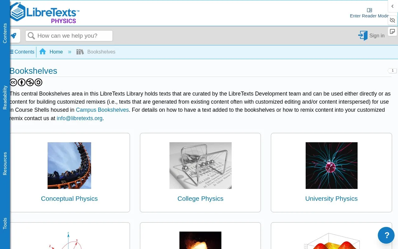 LibreTexts Physics homepage screenshot