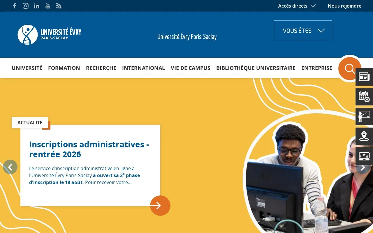 Universite d'Evry-Val d'Essonne homepage screenshot