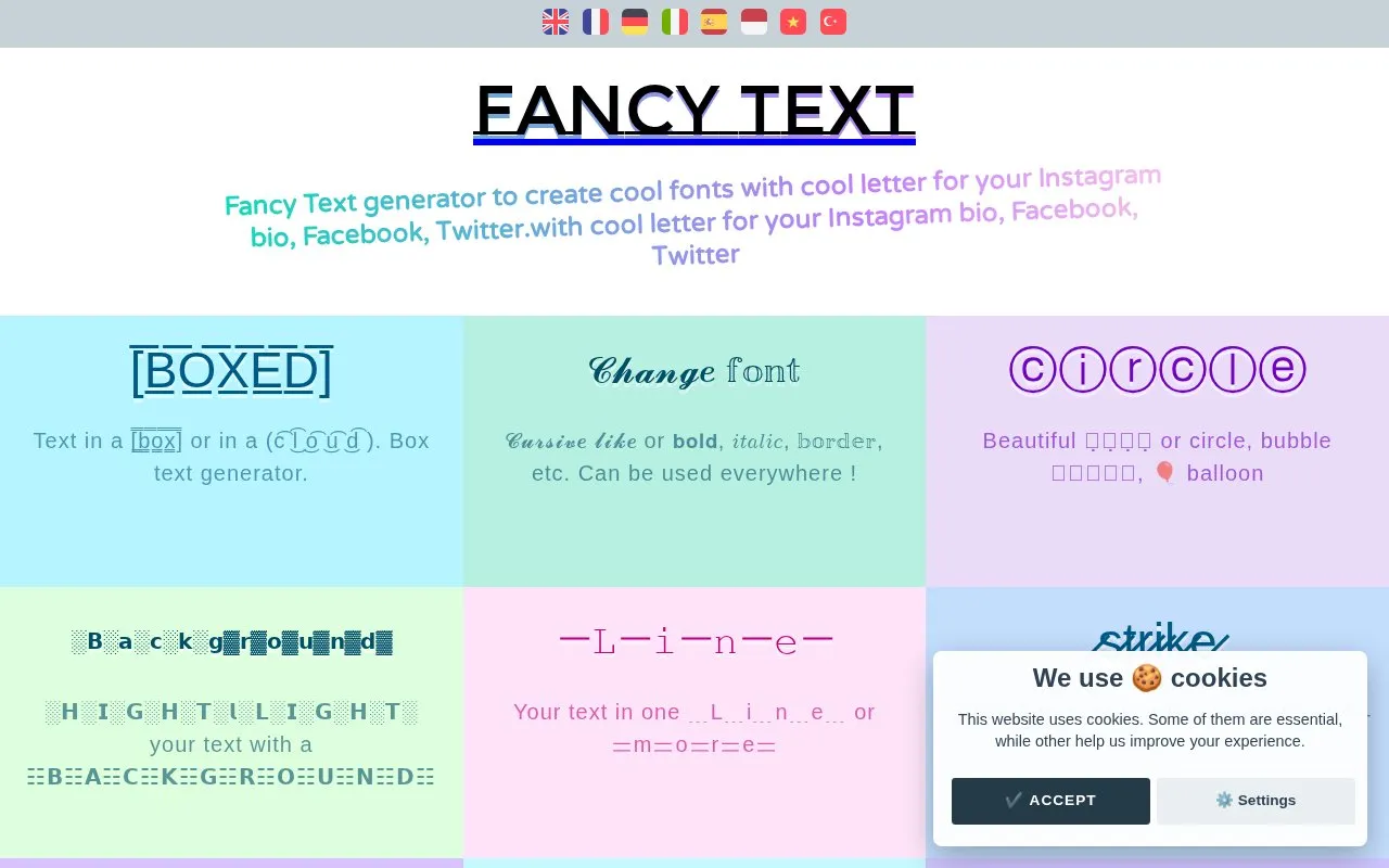 Fancy Text homepage screenshot