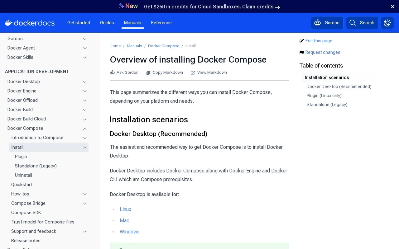 Docker Compose homepage screenshot
