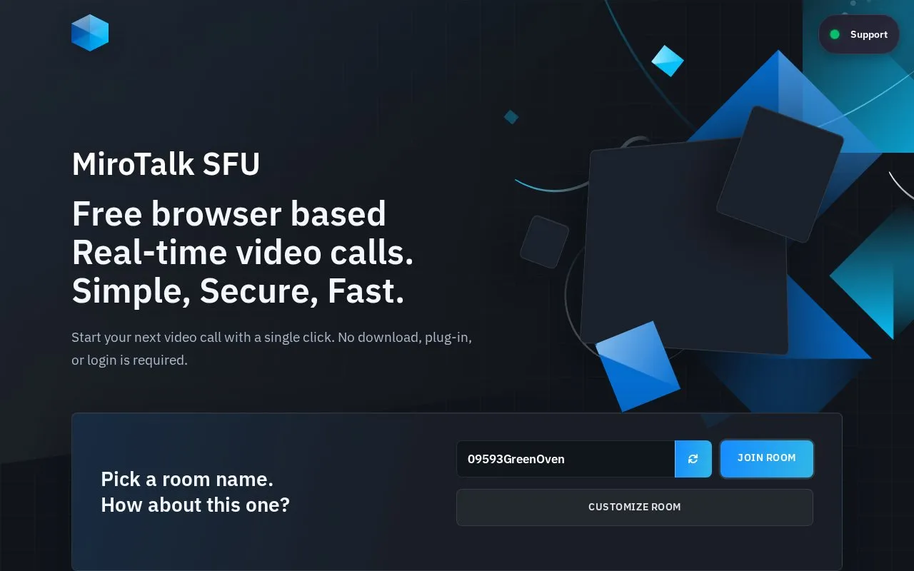 MiroTalk SFU homepage screenshot