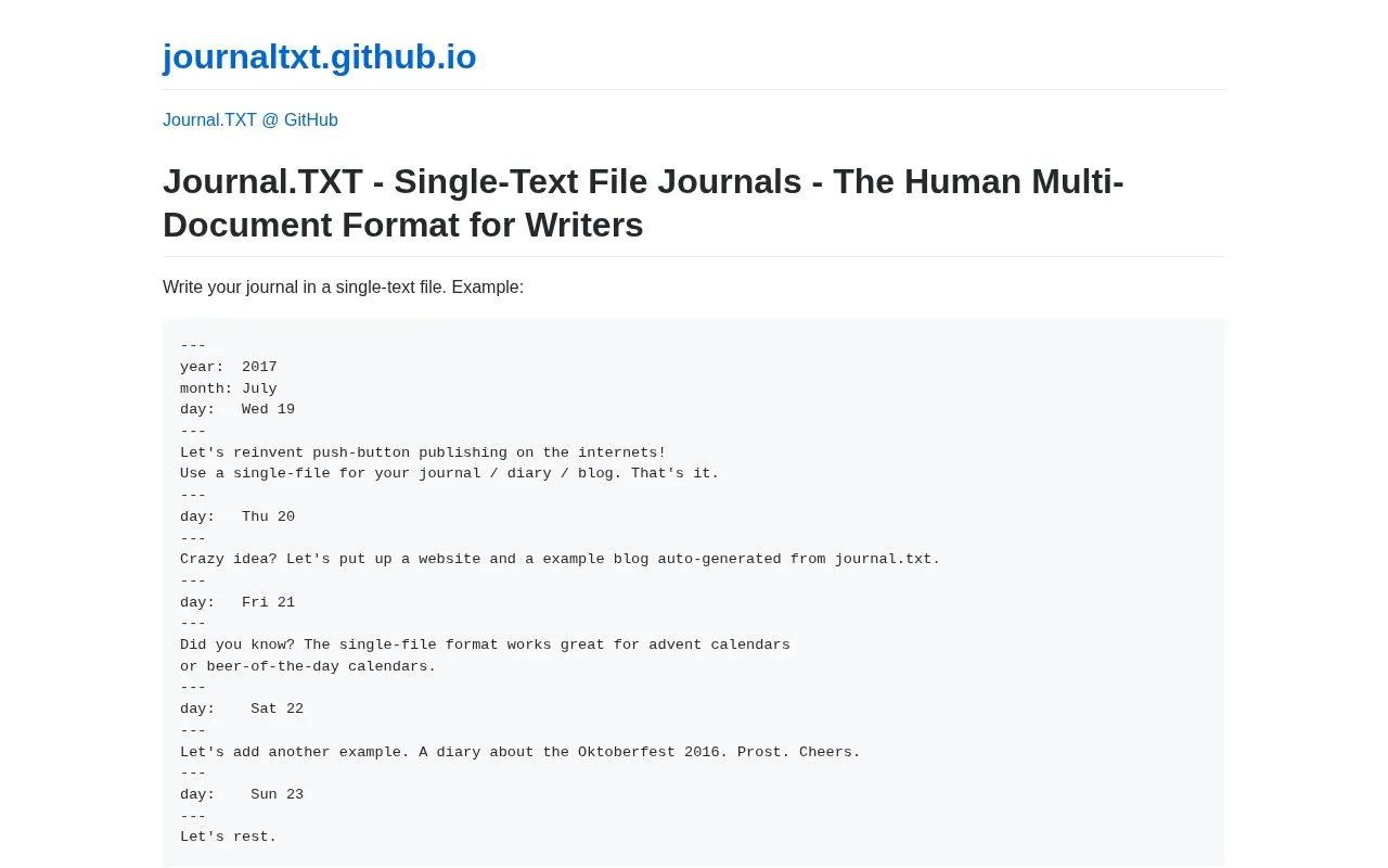 journaltxt homepage screenshot