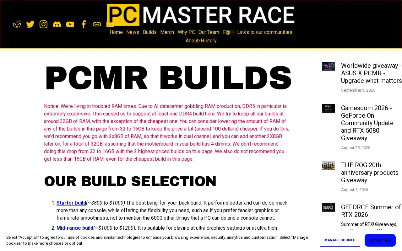 r/PCMasterrace Builds homepage screenshot