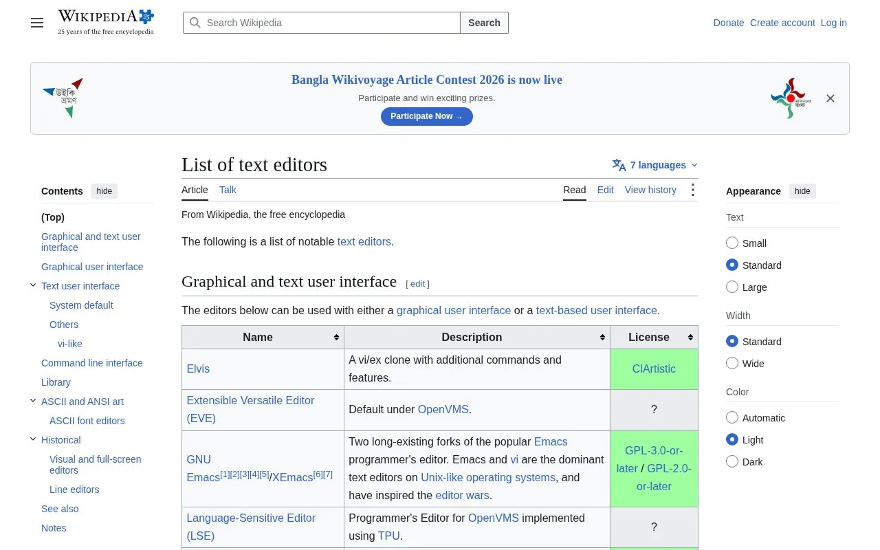 List of Text Editors homepage screenshot