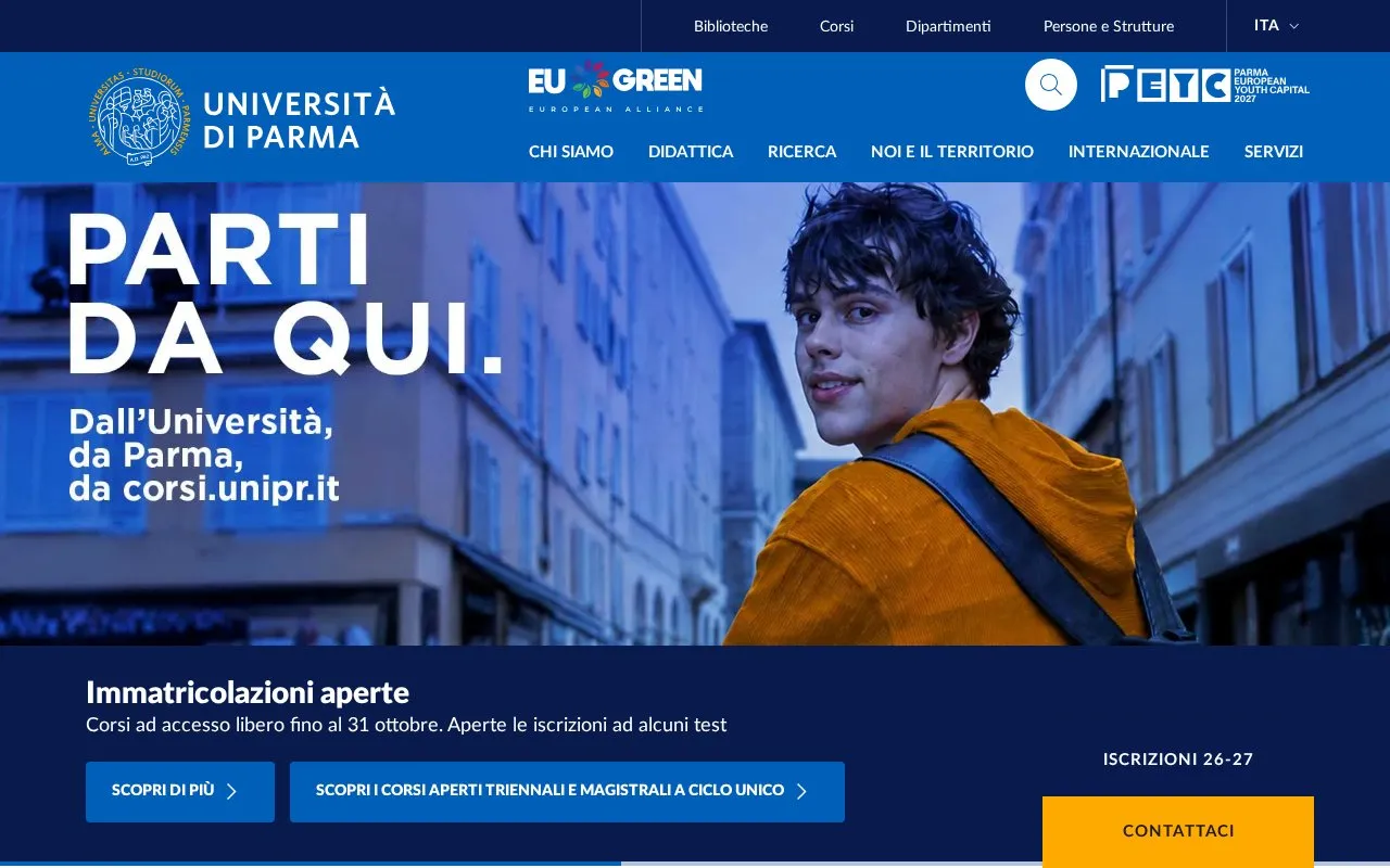 Università degli studi di Parma homepage screenshot