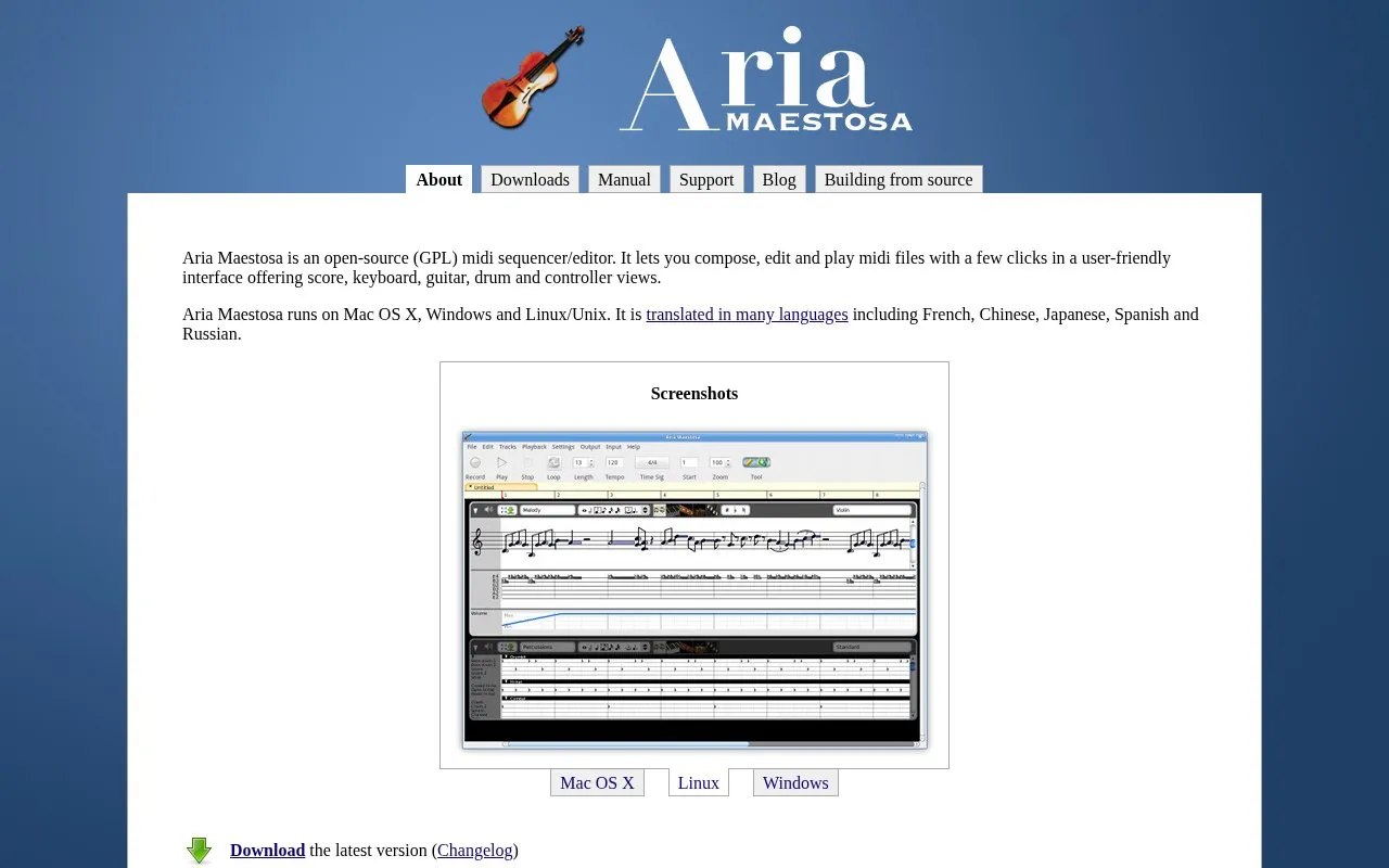Ariamaestosa homepage screenshot
