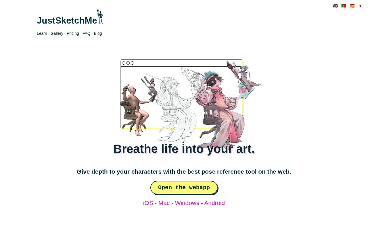 JustSketchMe homepage screenshot