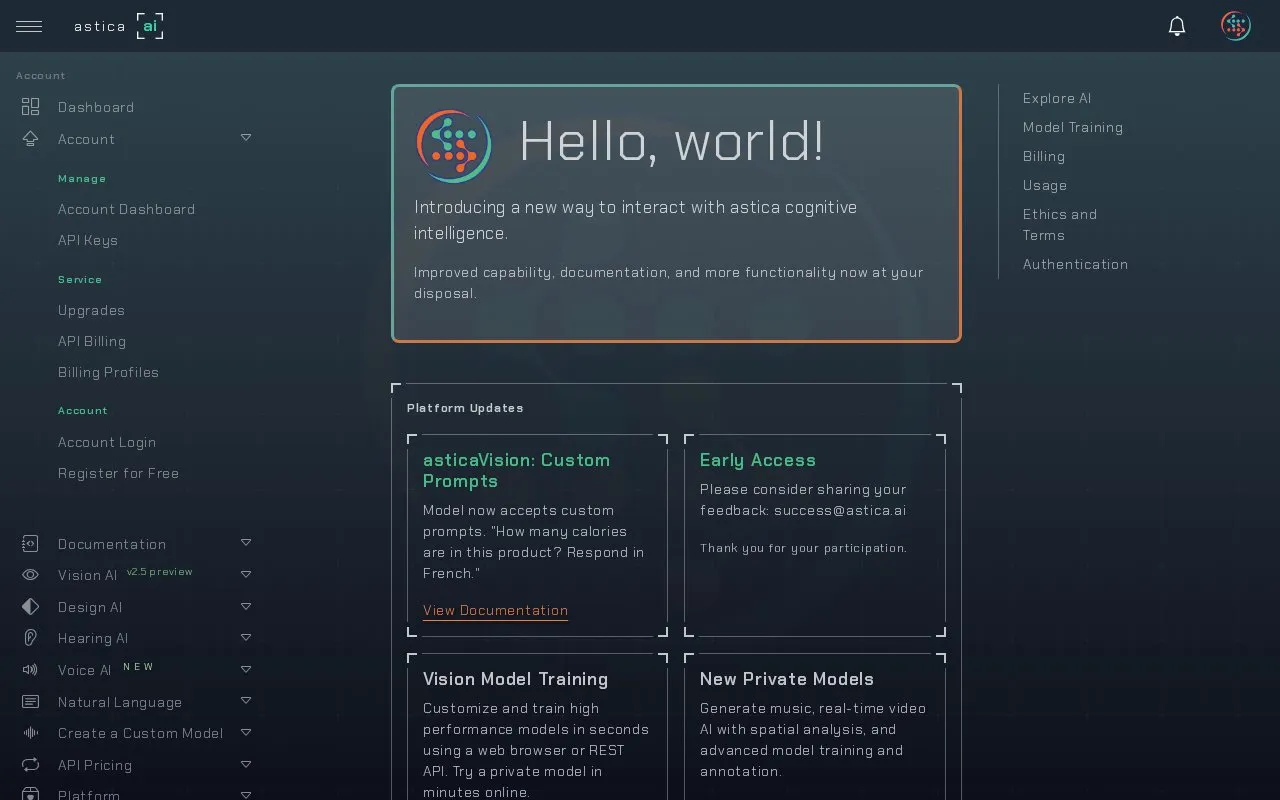Astica homepage screenshot