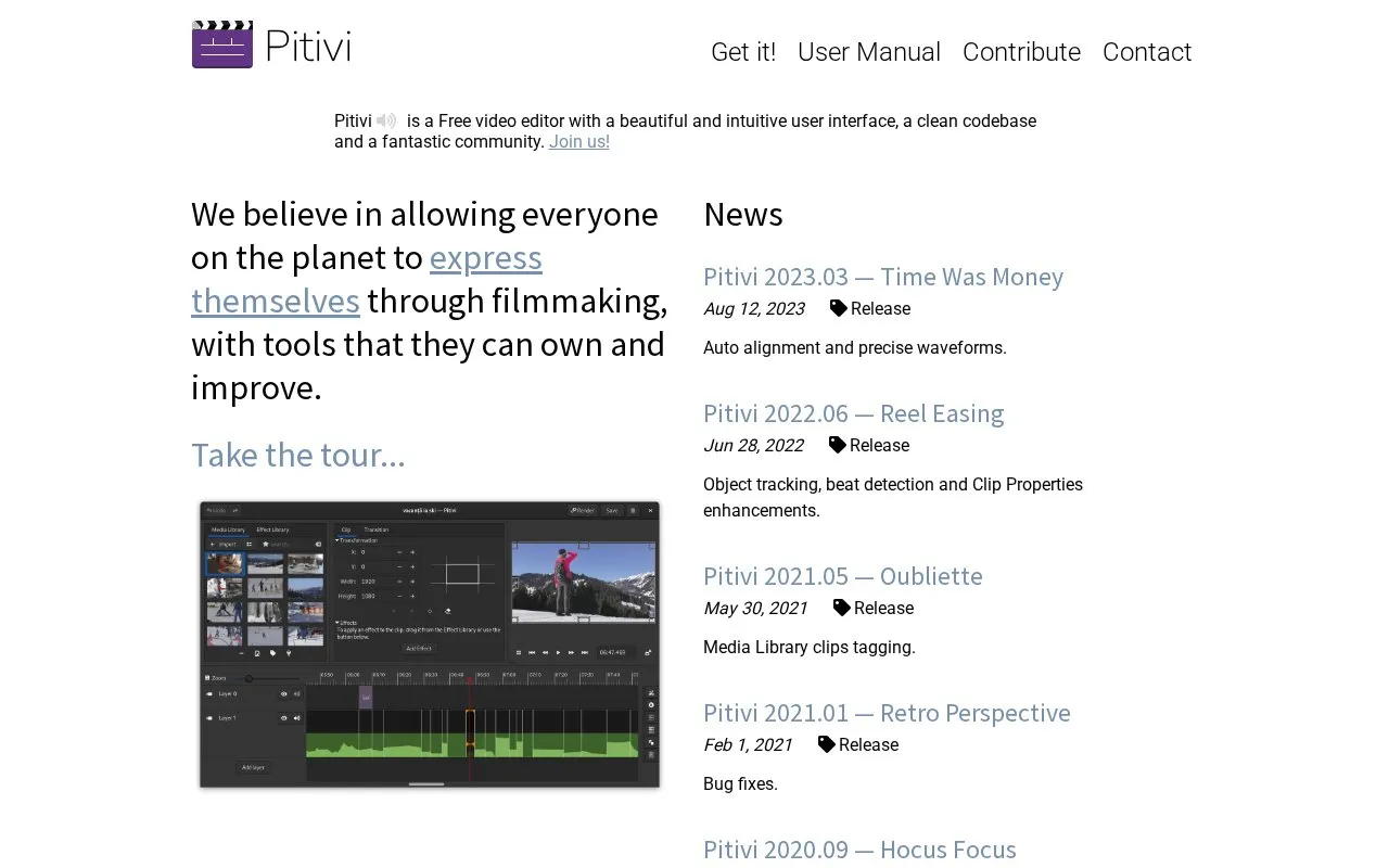 Pitivi homepage screenshot
