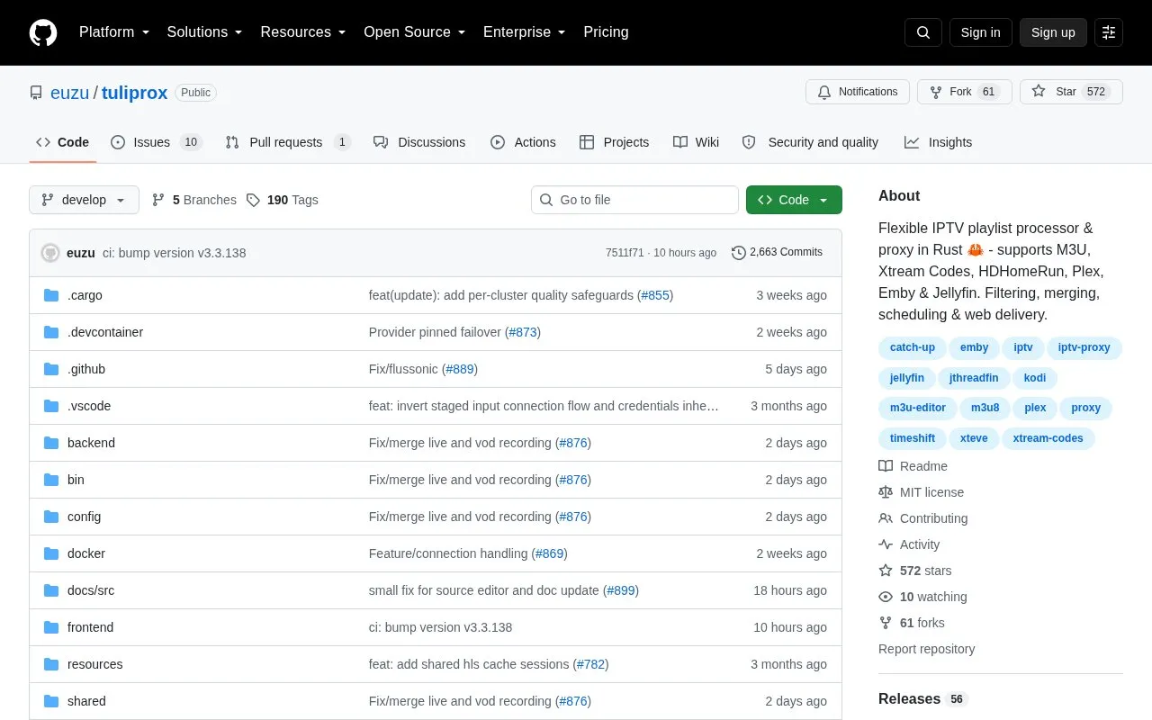 tuliprox homepage screenshot