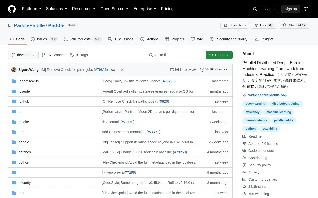 PaddlePaddle homepage screenshot