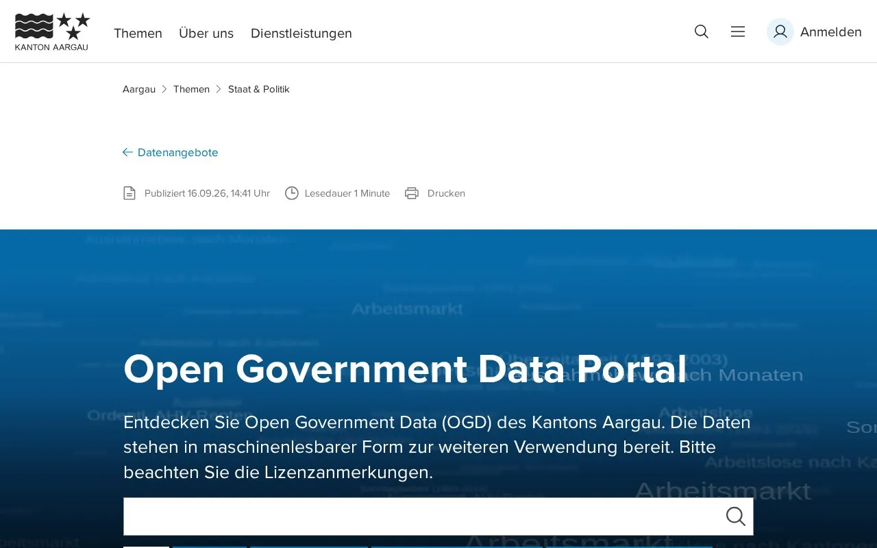 Datenkatalog Kanton Aargau homepage screenshot