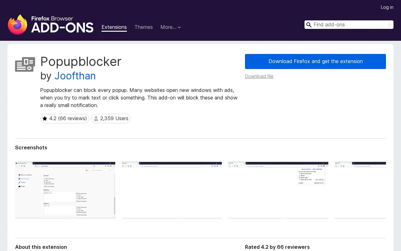 Popupblocker by Joofthan homepage screenshot