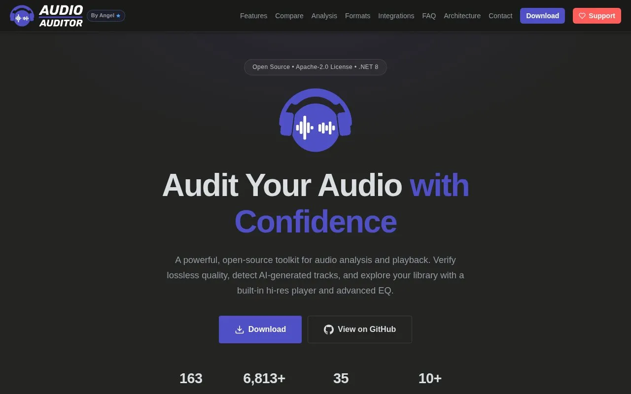 AudioAuditor homepage screenshot