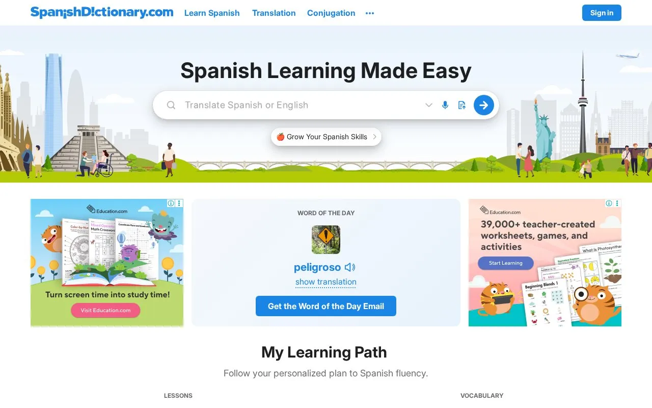 SpanishDict homepage screenshot