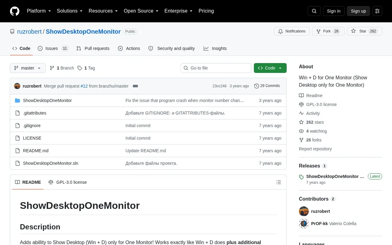 ShowDesktopOneMonitor homepage screenshot