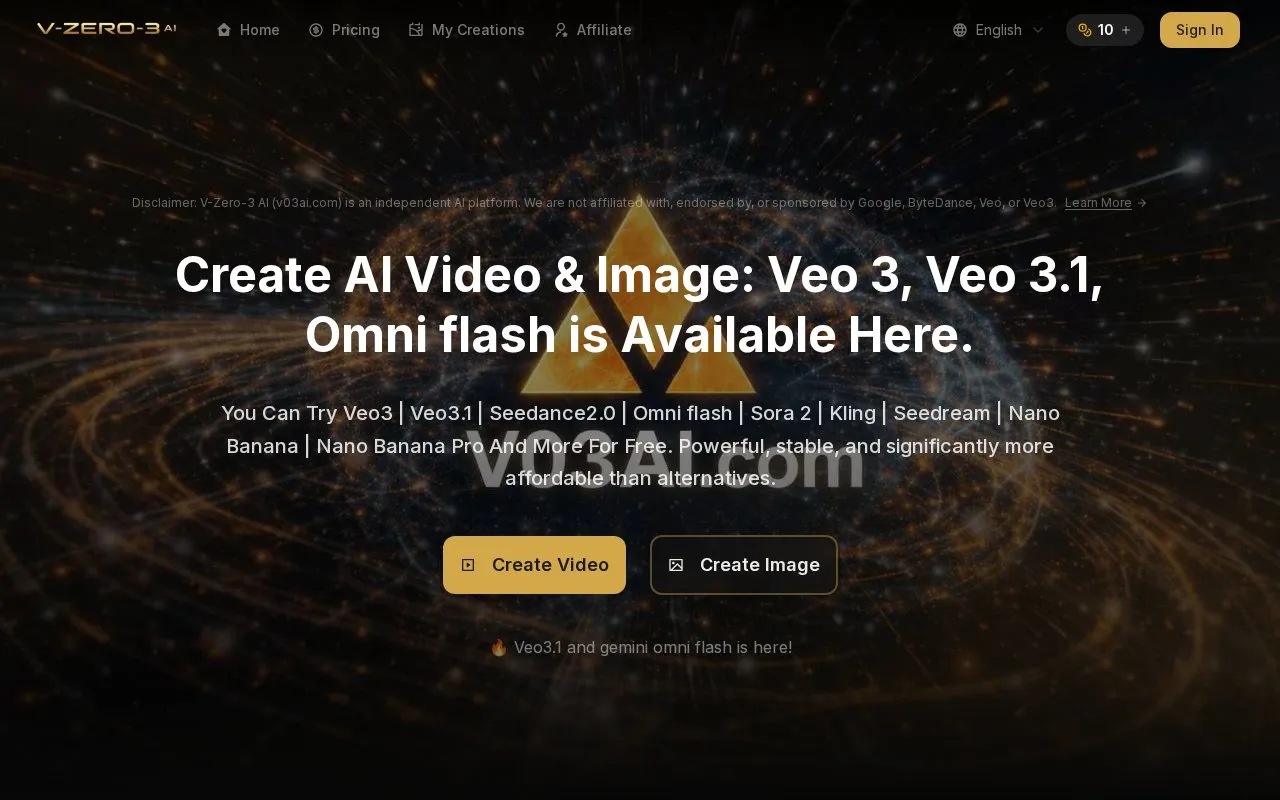 V-Zero-3 AI homepage screenshot