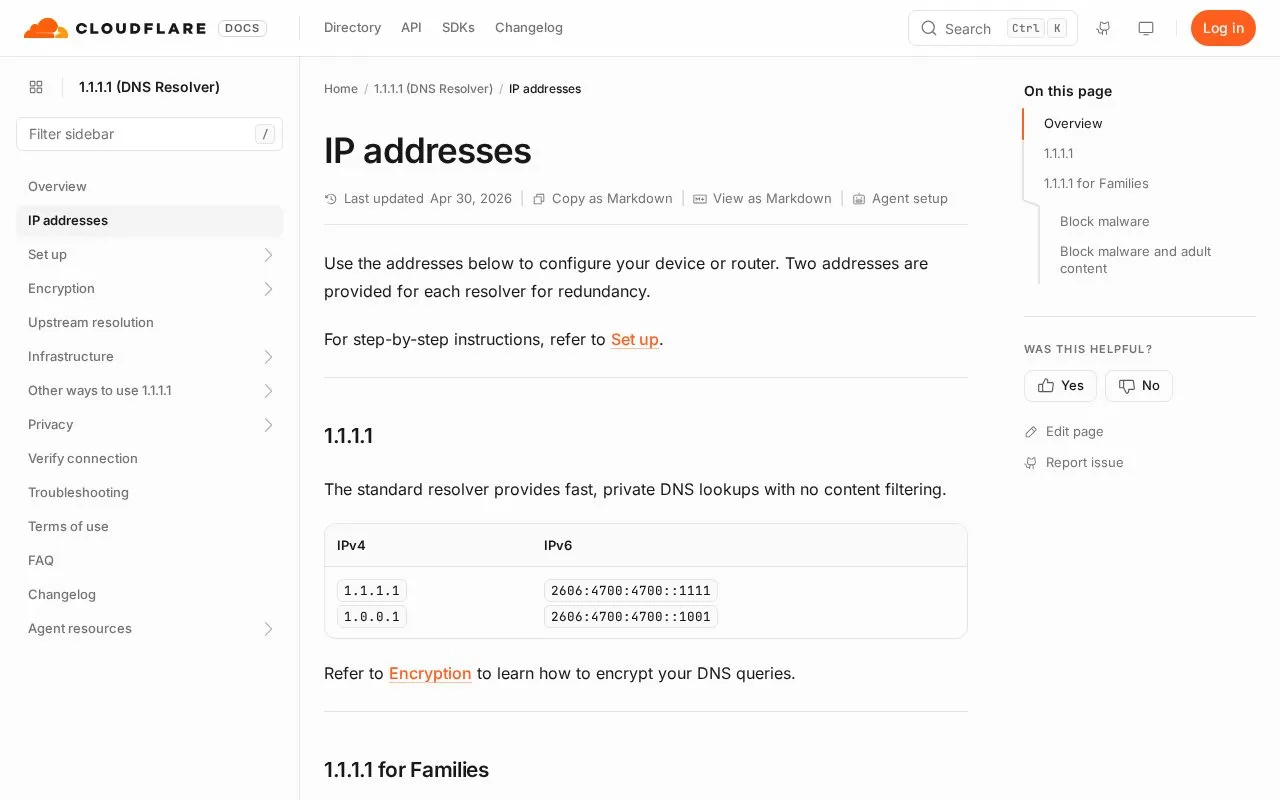 Cloudflare 1.1.1.1 homepage screenshot