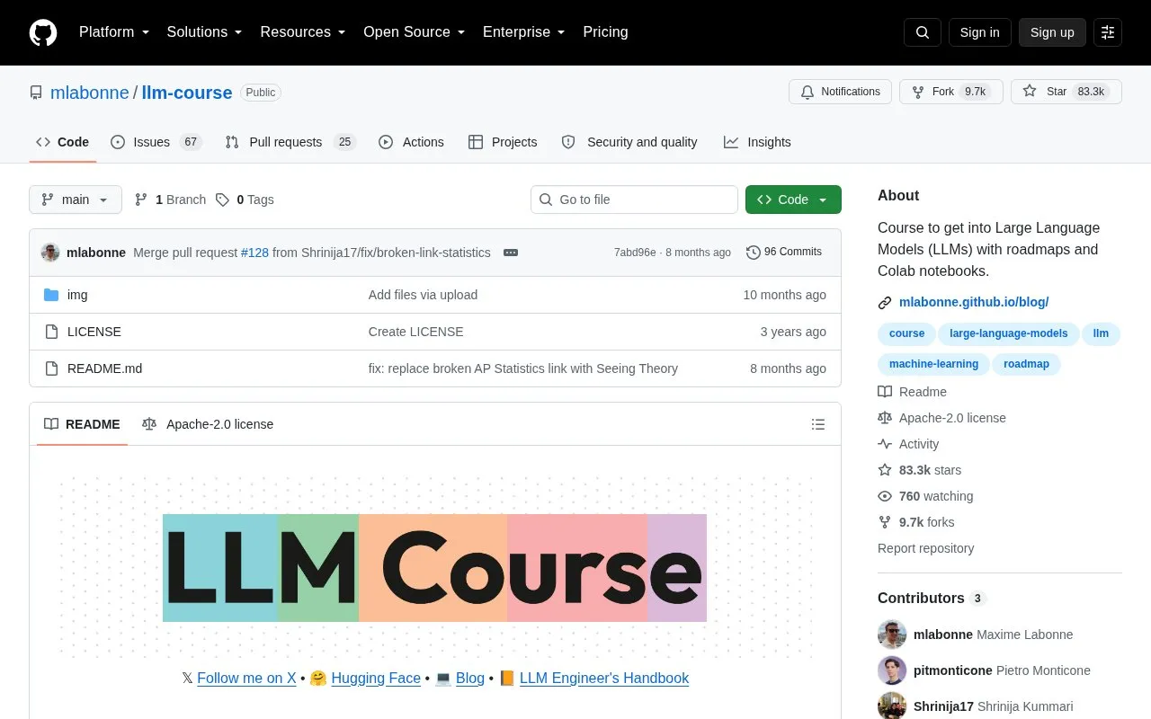 LLM Course homepage screenshot