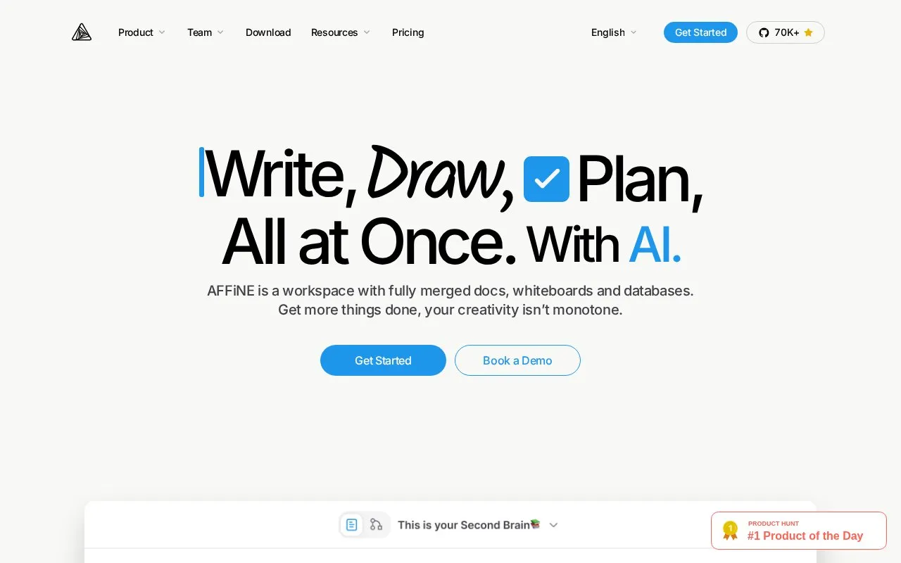 AFFiNE homepage screenshot