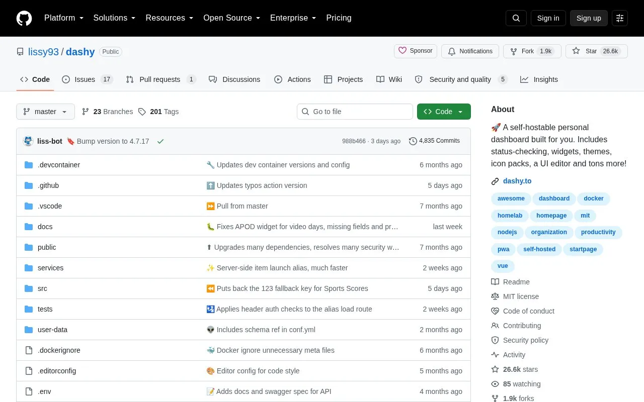 Dashy homepage screenshot