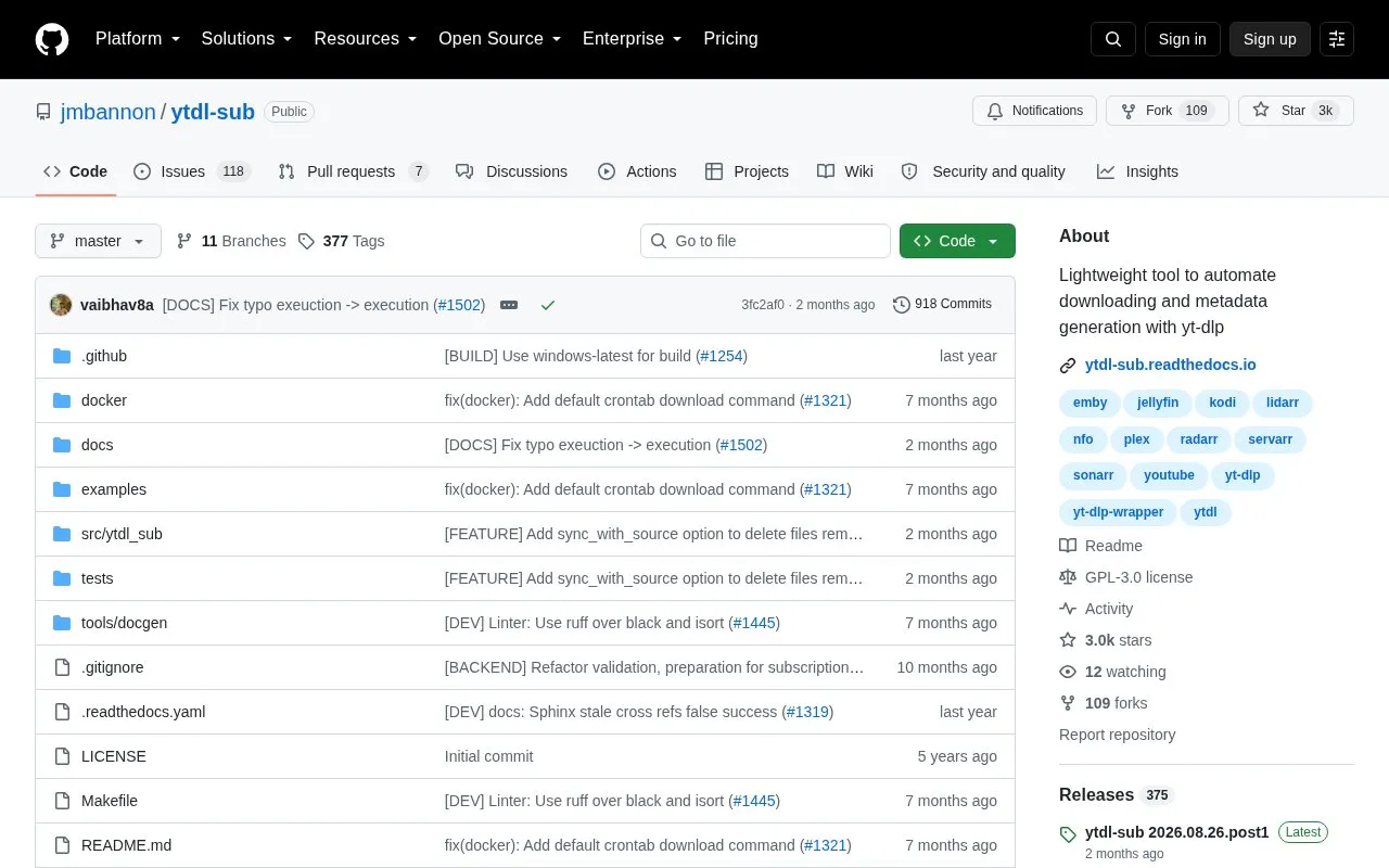 Ytdl Sub homepage screenshot