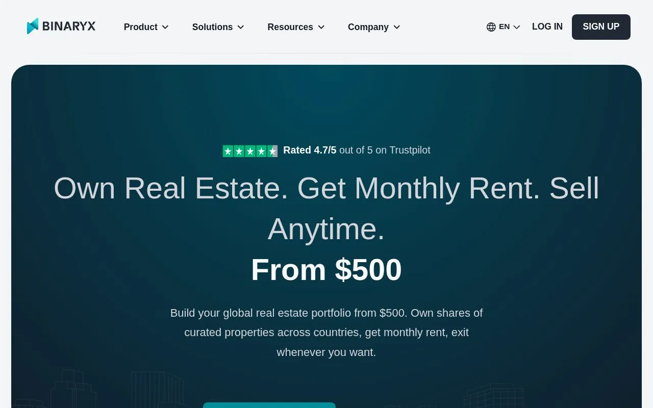 Binaryx Platform homepage screenshot