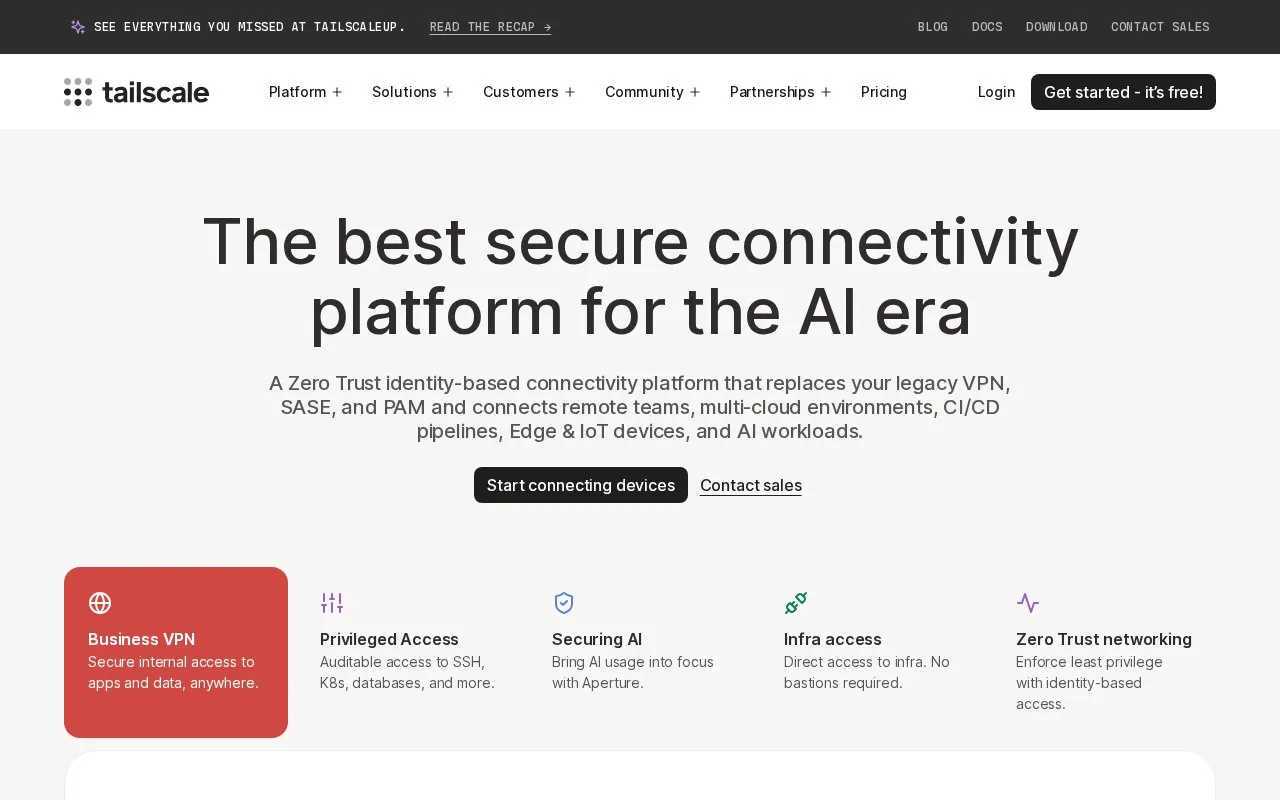 Tailscale homepage screenshot