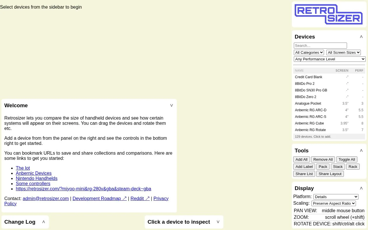 RetroSizer homepage screenshot