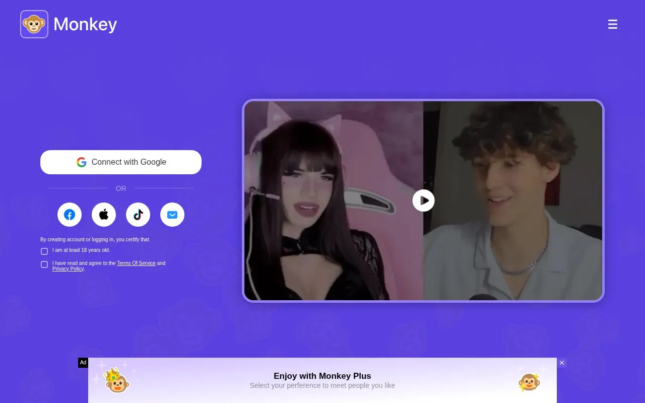 Monkey homepage screenshot