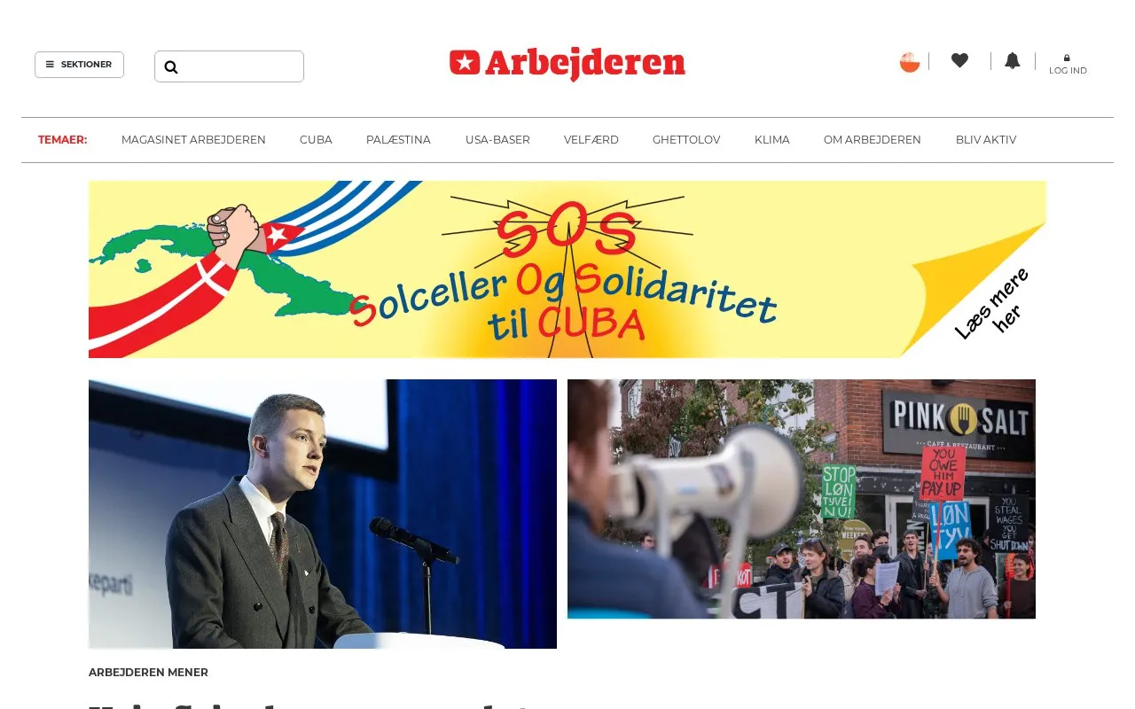 Arbejderen homepage screenshot