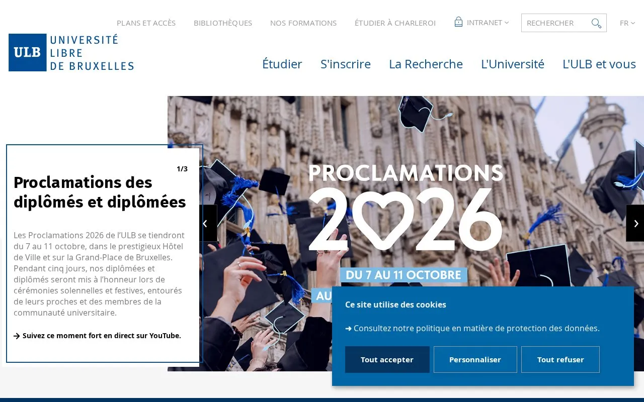 Universite Libre de Bruxelles homepage screenshot
