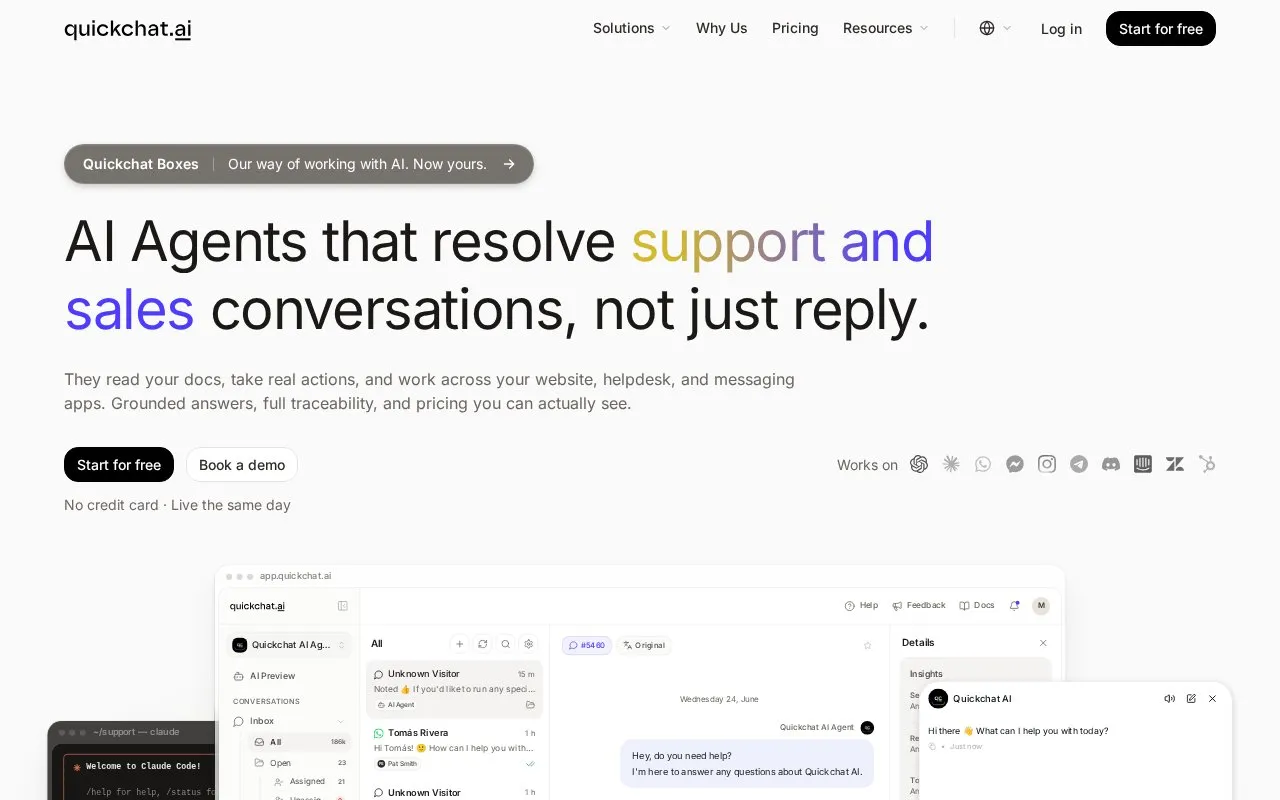 Quickchat AI homepage screenshot