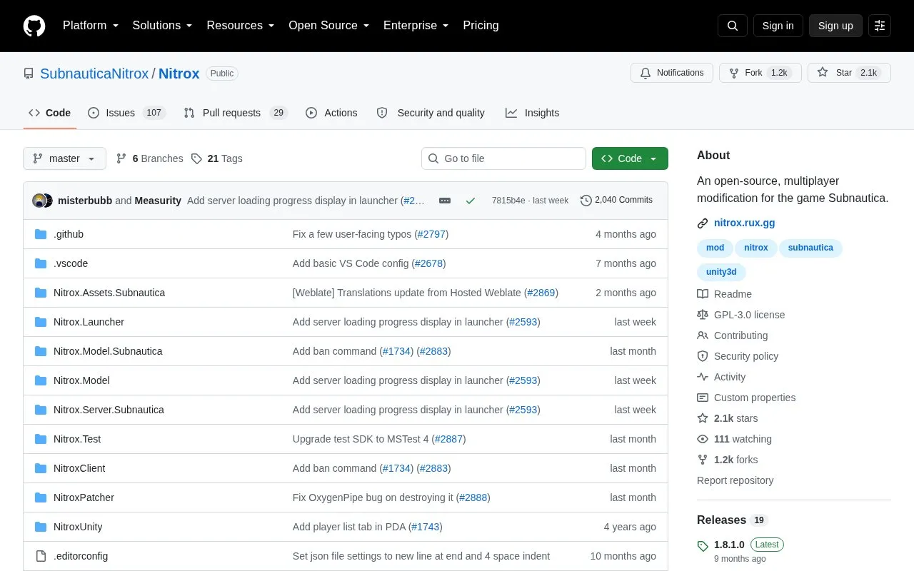 Nitrox homepage screenshot