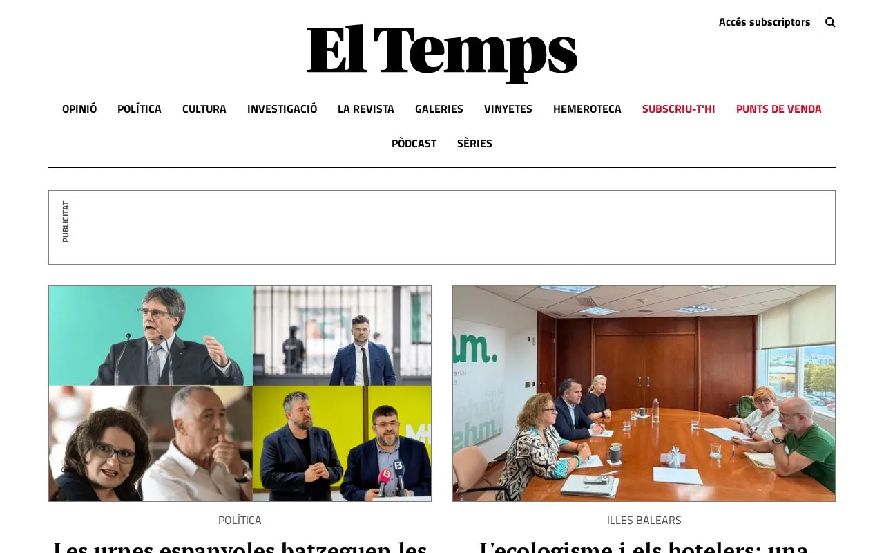 El Temps homepage screenshot