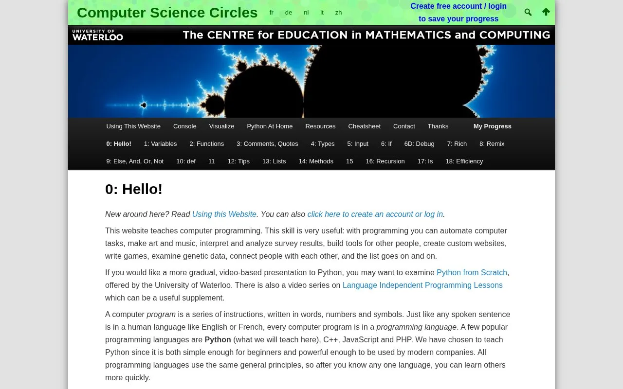 CS Circles homepage screenshot