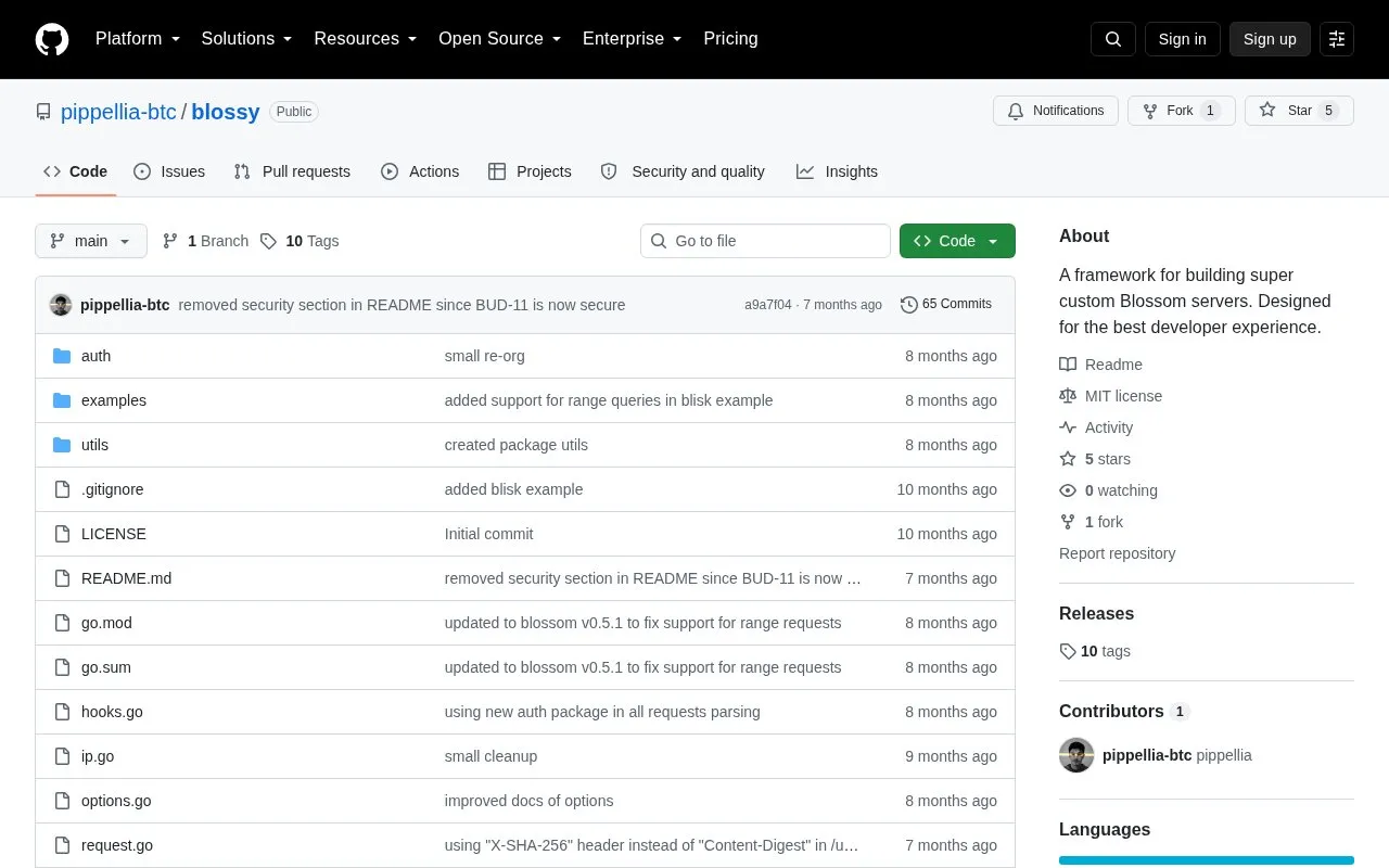 blossy homepage screenshot
