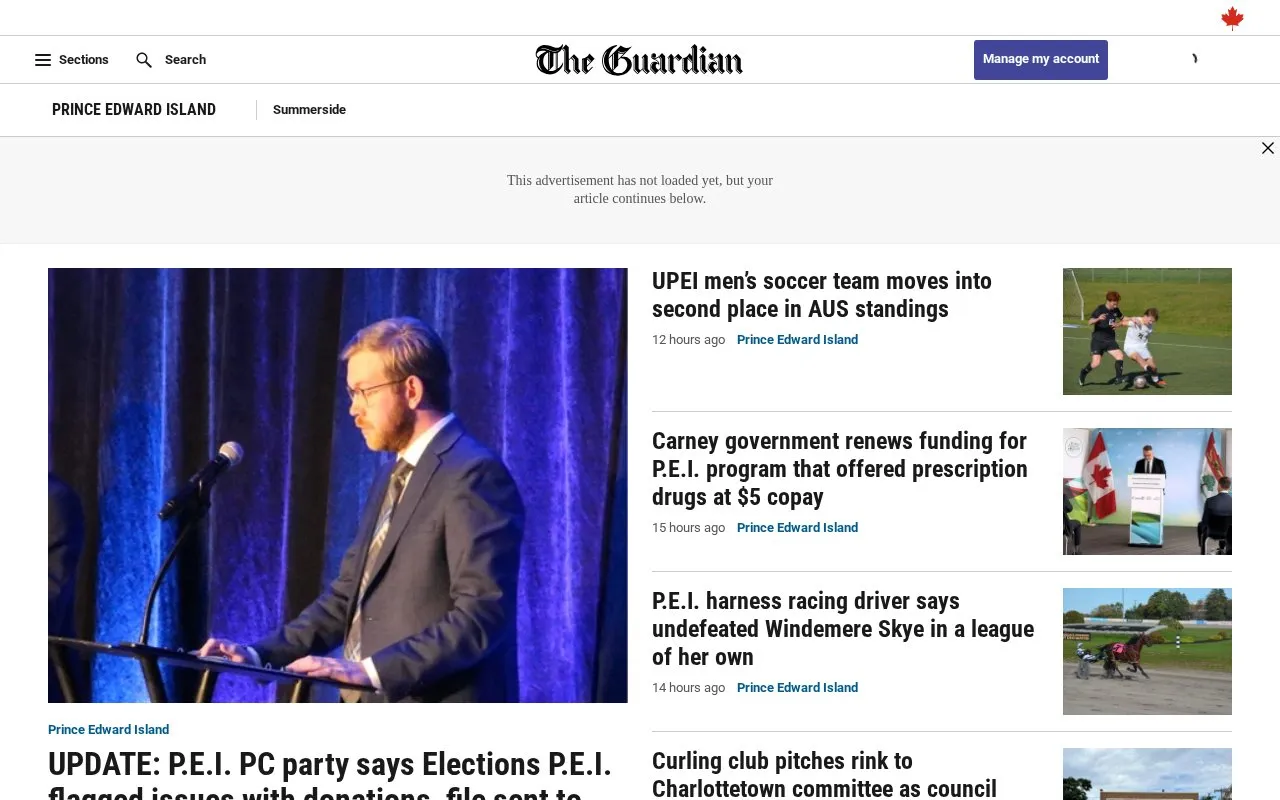 The Guardian homepage screenshot