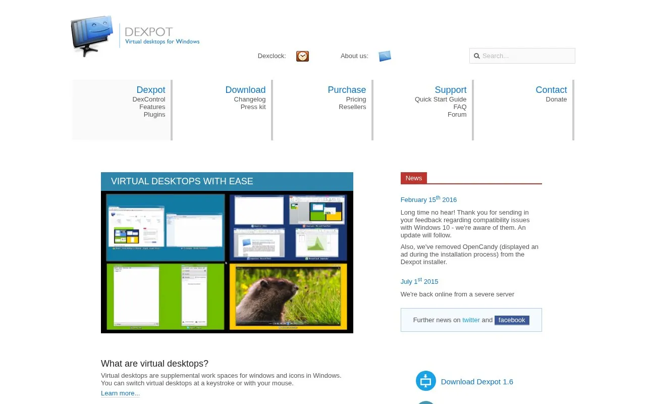 Dexpot homepage screenshot