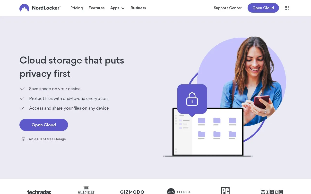 NordLocker homepage screenshot
