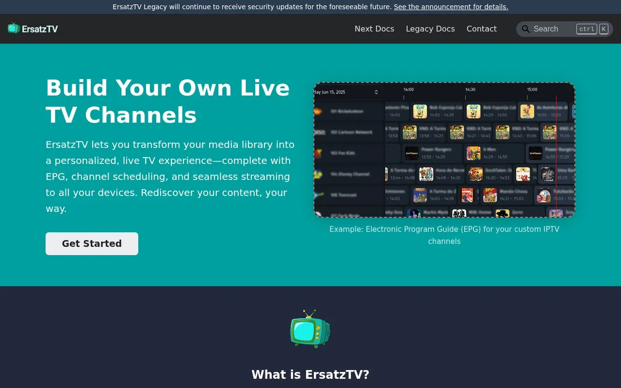 ErsatzTV homepage screenshot